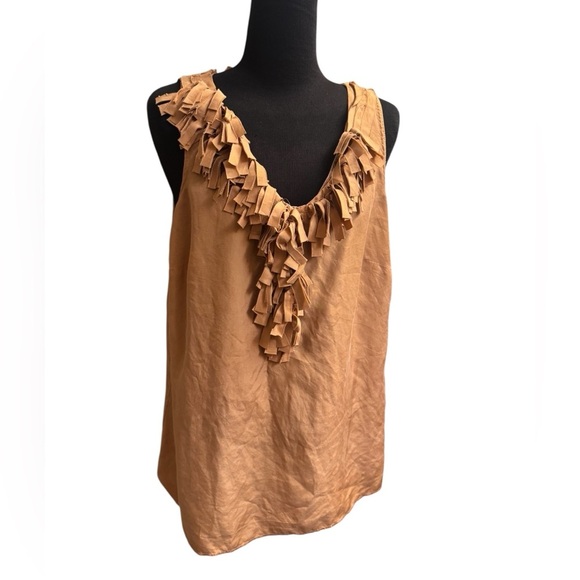 J. CREW SILK V Neck Ruffle Top Gold Sleeveless Top SZ4 Romantic Wedding EUC - Picture 11 of 15